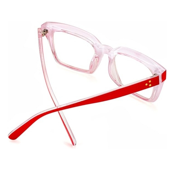 Non Prescription Thick Square Frame Clear Lens Eyeglasses Red - Picture 3 of 6